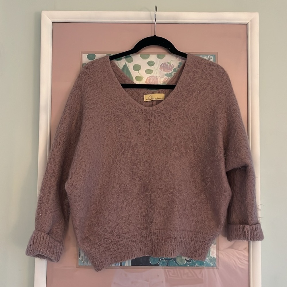 Purple Fuzzy V neck Sweater